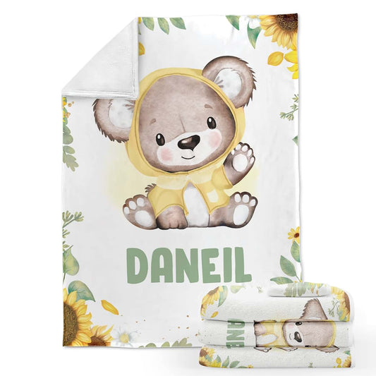 Voz Personalized Baby Blankets with Name, Customized Baby Blankets for Boys - Bear Baby Blanket, Best Gift for Baby