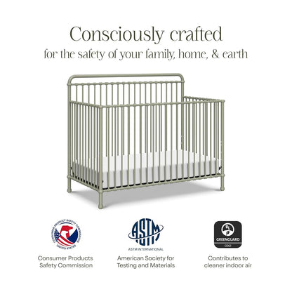 NAMESAKE Winston 4-in-1 Convertible Metal Baby Crib, Heirloom Sage