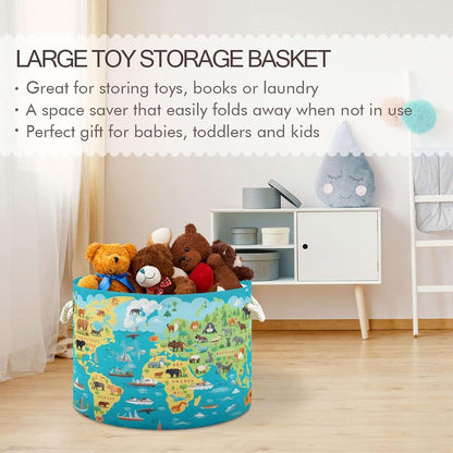 UMIRIKO Round Animals World Map Storage Basket with Handle