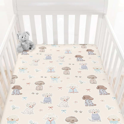 Cstdyfrv Cute Dogs Paws Bows Crib Sheet Puppy Pattern Polyester (photo 2)