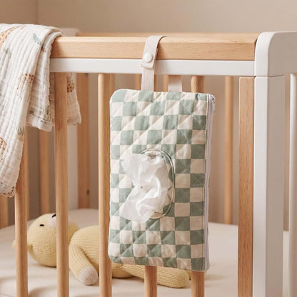 Chicplaid Quilted Wipes Pouch, Green Checkered Fabric Dispenser (photo 3)