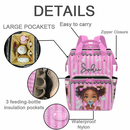 VIPOPSA Personalized Diaper Bags with Adjustable Shoulder Straps,Colorful Little Princess Pink Custom Baby Bag (photo 3)