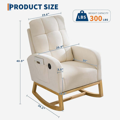 Amenitlif Nursery Rocking Chair With Side Pocket And Wood Legs (photo 4)