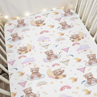 Watercolor Bear Rainbow Pink Crib Sheet 28x52 with 9 Inch Deep Pocket Fitted Standard Crib Mattress Cover