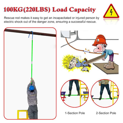 Insulated Rescue Hook Pole 3 to 10 Ft with 16.5in Hook