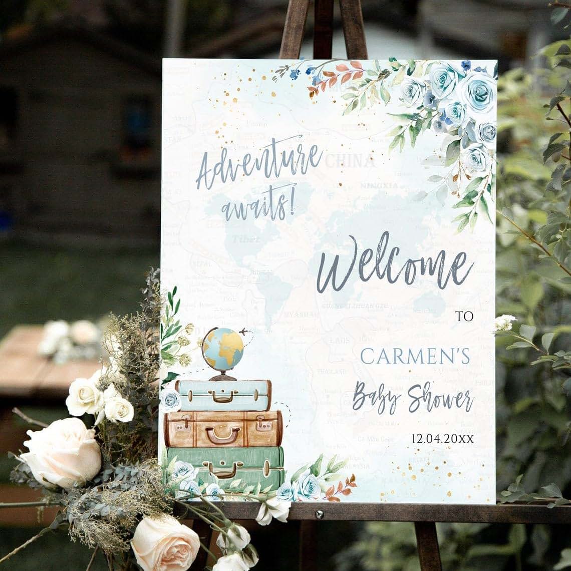 HAKIDU Baby Shower Adventure Sign, Personalized Decor