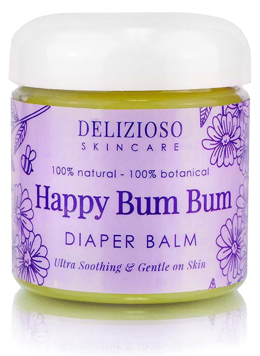Delizioso Skincare Happy Bum Bum Diaper Baby Balm - 100% Natural - Calendula, Chamomile, Lavender Herbal Infused