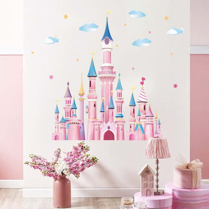 wondever Pink Castle Wall Decals Fairy Tale Peel and Stick Wall Stickers