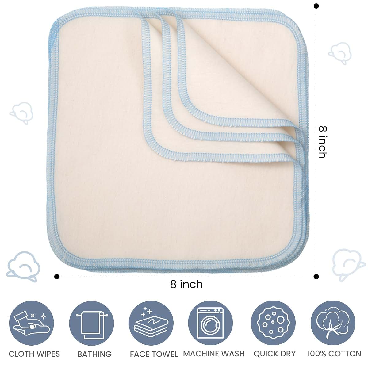 Mixweer Flannel Cloth Baby Wipes 8 x 8 Inches