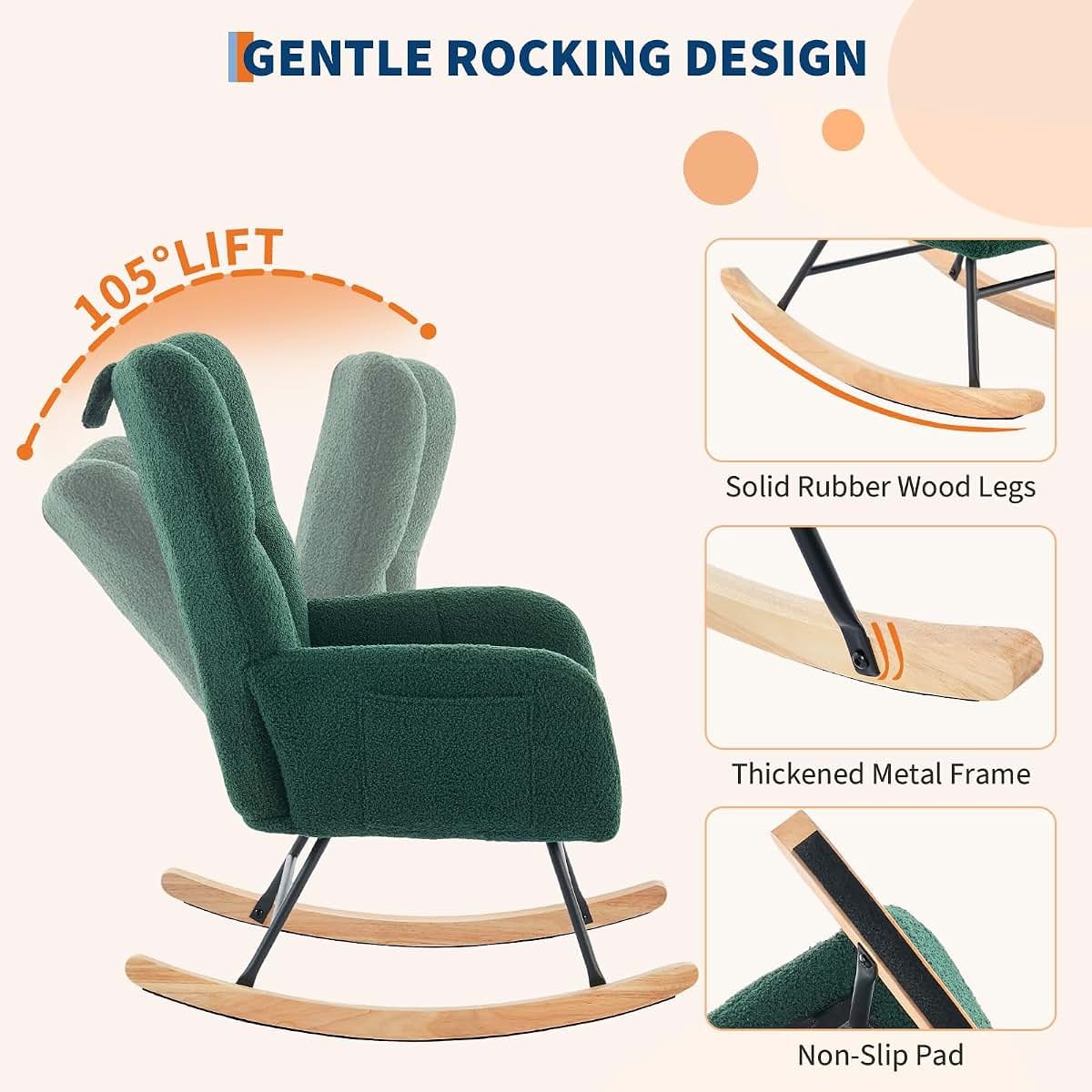 PtioHavn Ergonomic Rocking Chair, High-Back Glider With Plush Cushion (photo 2)
