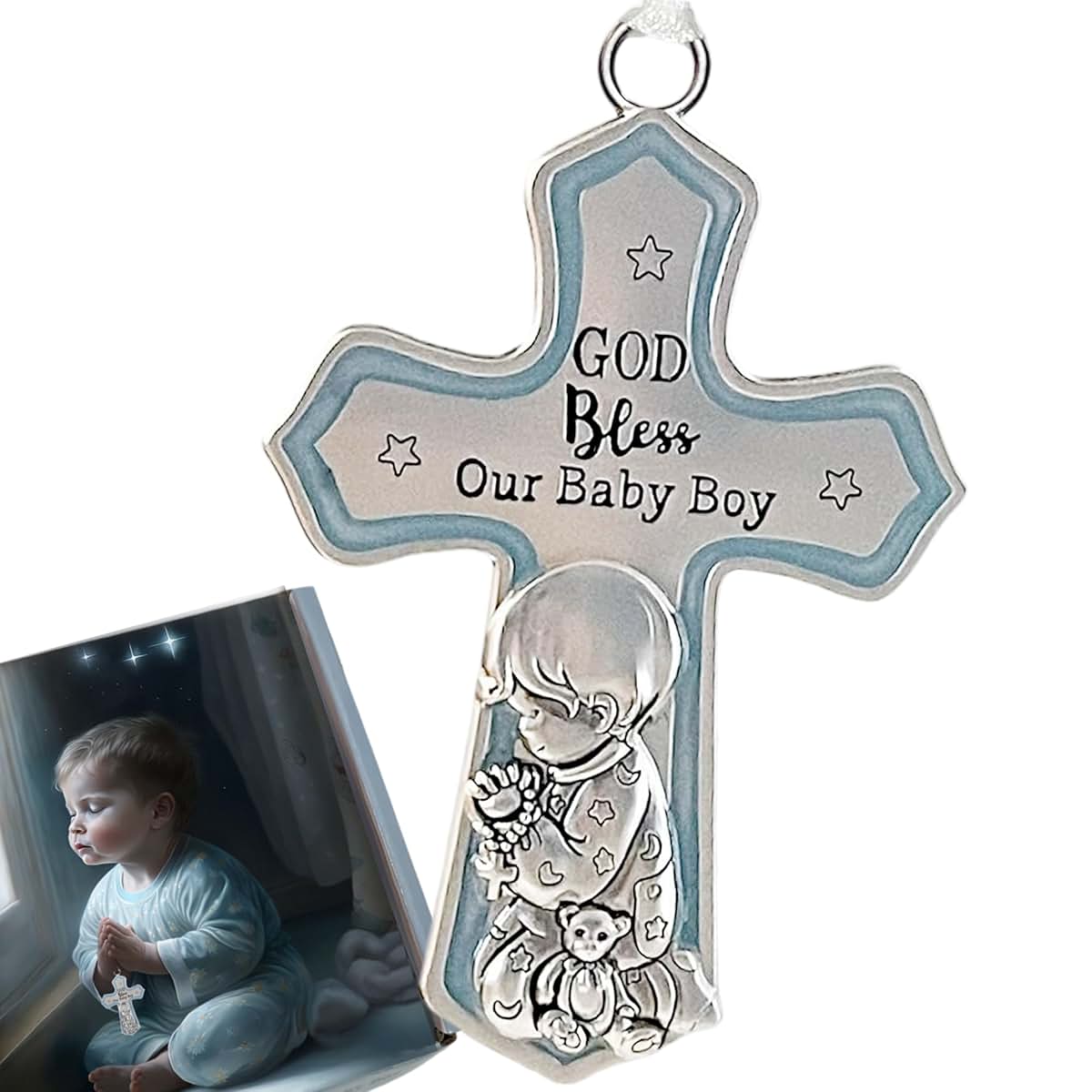 Elskandi Crib Cross God Bless This Baby Boy Nursery Decoration