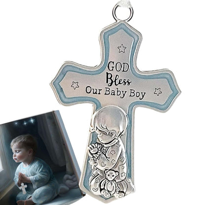 Elskandi Crib Cross God Bless This Baby Boy Nursery Decoration