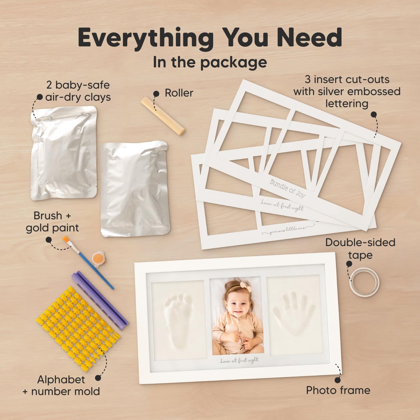 KeaBabies Baby Handprint Kit - Clay Keepsake Frame