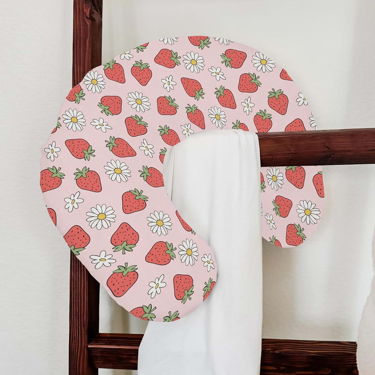 Strawberry Daisy Floral Nursing Pillow Slipcover for Newborns