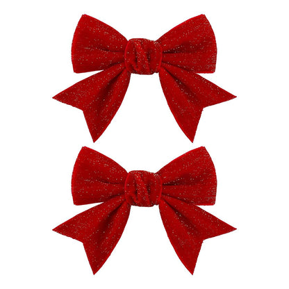 YanJie Velvet Christmas Hair Bows Clips, Red, 2-Pack