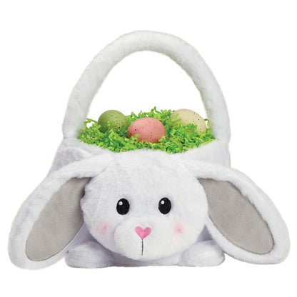 Personalized Planet Personalized Plush Easter Bunny Basket with Custom Name Embroidered in Teal Thread | Soft White Fur