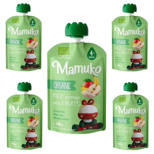 Mamuko Organic Rice Porridge with Pumpkin and Blackcurrant, 5 Pack