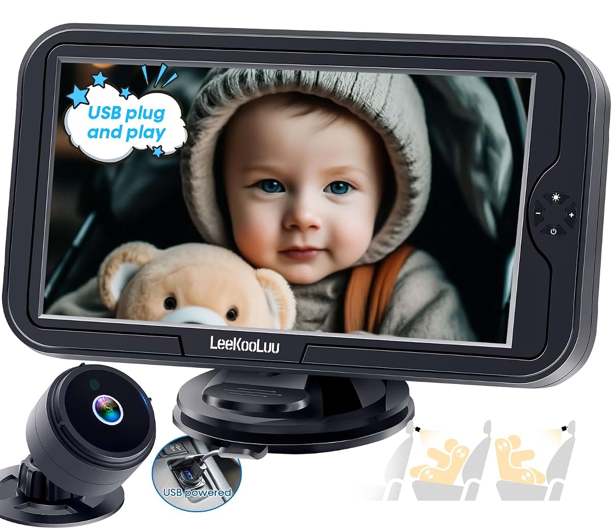 Car Camera Monitor for Infants | HD 1080P Rearview View