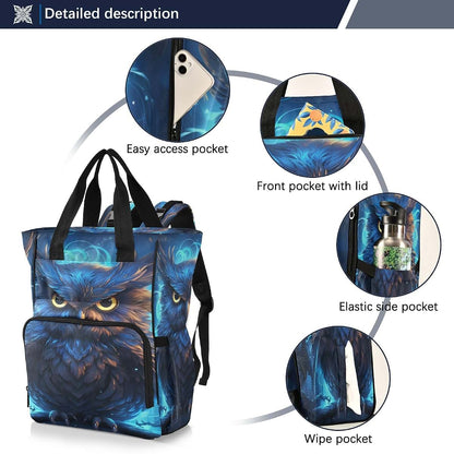LINNIKEEEE Cool Blue Owl Diaper Bag Travel Backpack Large Capacity Tote Mom Bags for Dad Women Girls (photo 3)