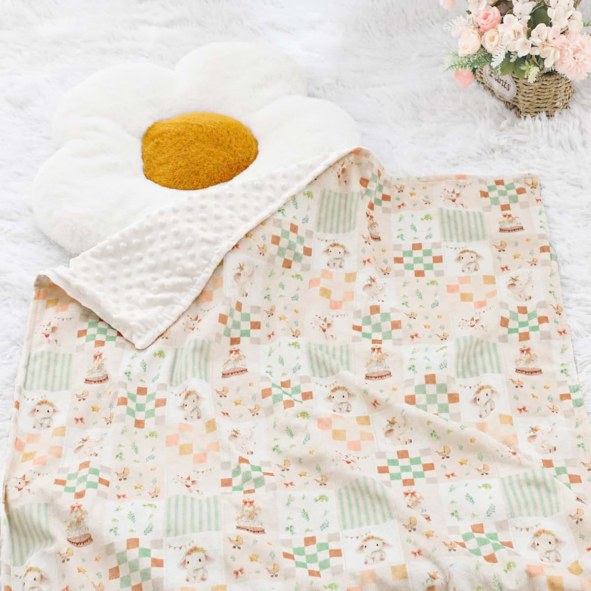 SWESEN Baby Blanket for Girls, Super Soft Double Layer Minky Blankets with Dotted Backing, Floral Toddler Newborn (photo 4)