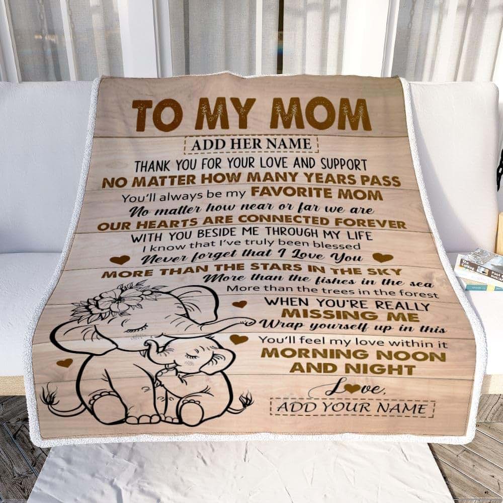 TeesReal Personalized to My Mom Gifts Blanket from Daughter Son Children Elephant My Favorite Mom Birthday Gifts Mommy (photo 2)