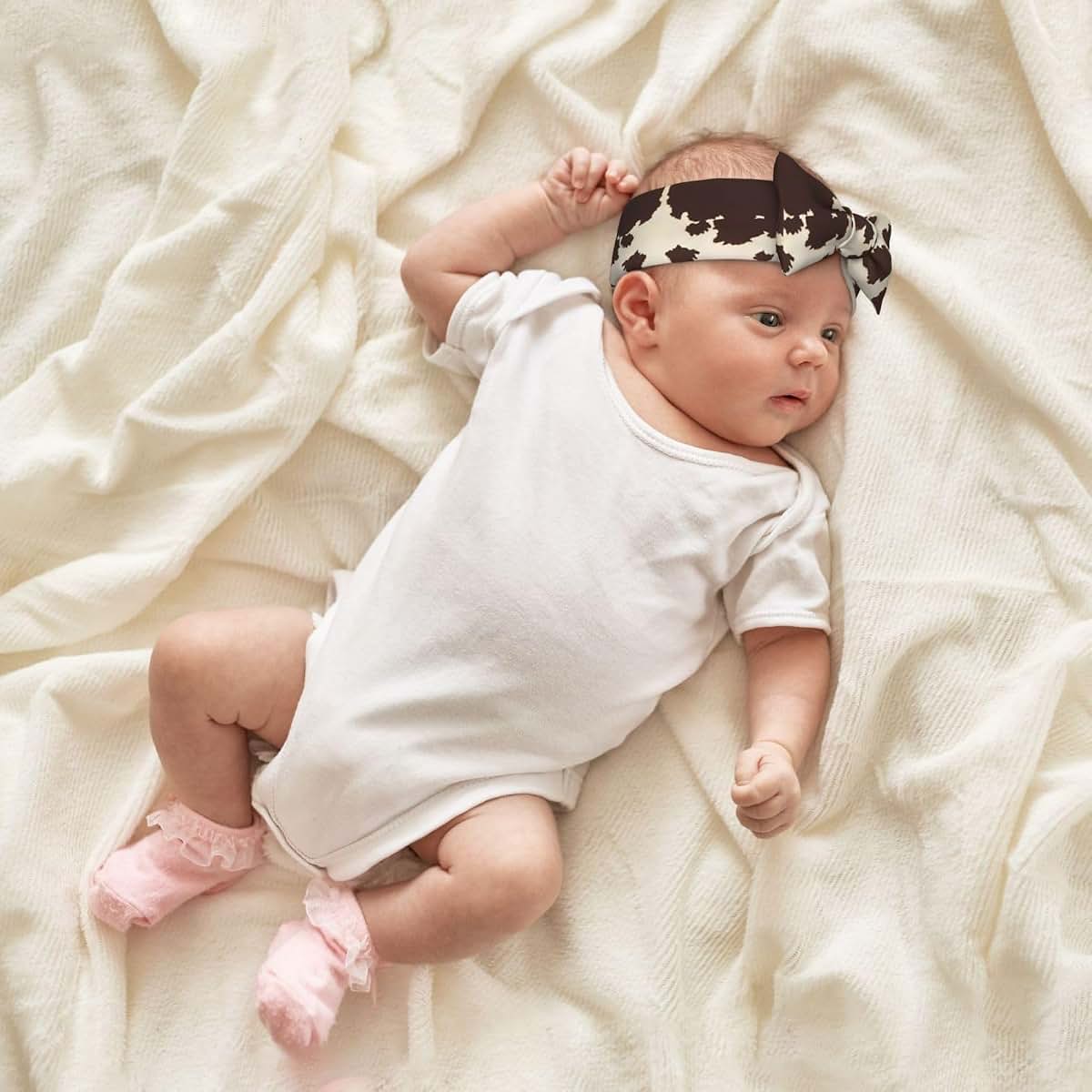 FoRes Cow Fur Print Baby Bow Headband, Soft Polyester Spandex Hair Accessory (photo 4)