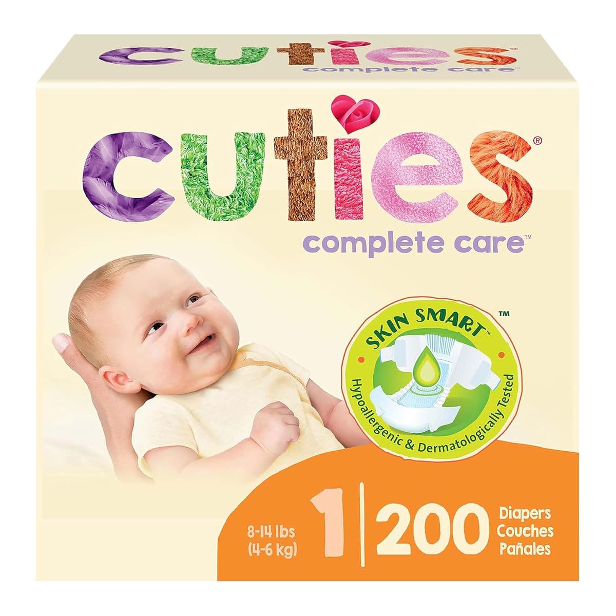 Cuties Complete Care Baby Diapers Size 1, 8 to 14 lbs, 25 Count