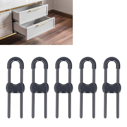 Fockety 5-Pack Sliding Cabinet Locks, U-Shaped Adjustable Latches in Black (photo 4)