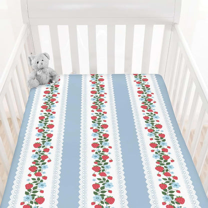 Cstdyfrv Vintage Strawberry Boho Flowers Striped Fitted Crib Sheet (photo 2)