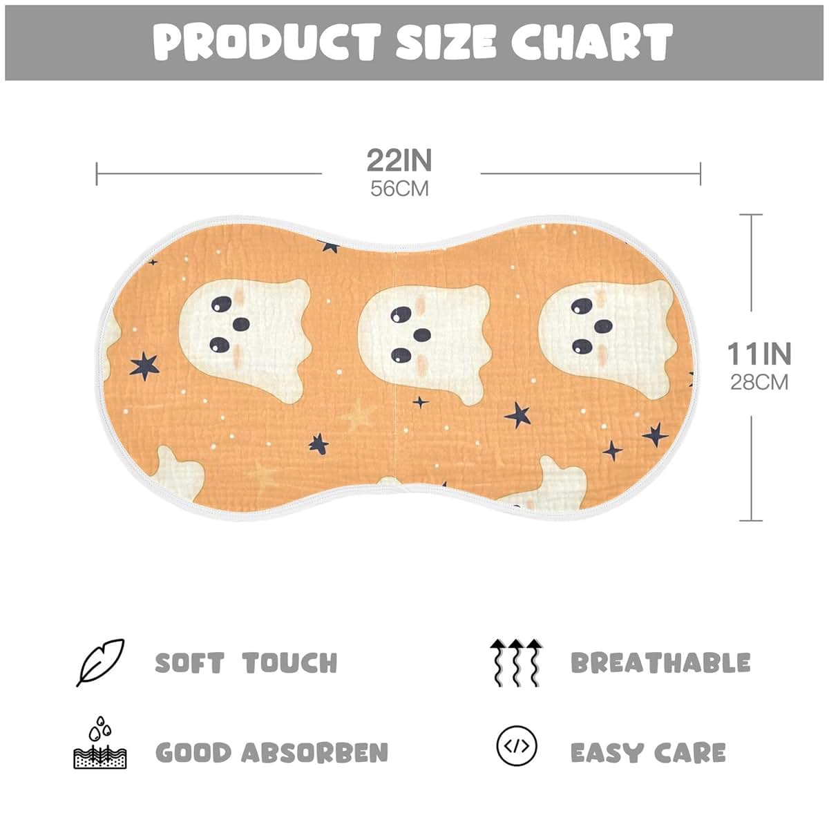 xigua Orange Halloween Ghost Baby Burp Cloths, 4 Pack Cotton, 22x11 Inches