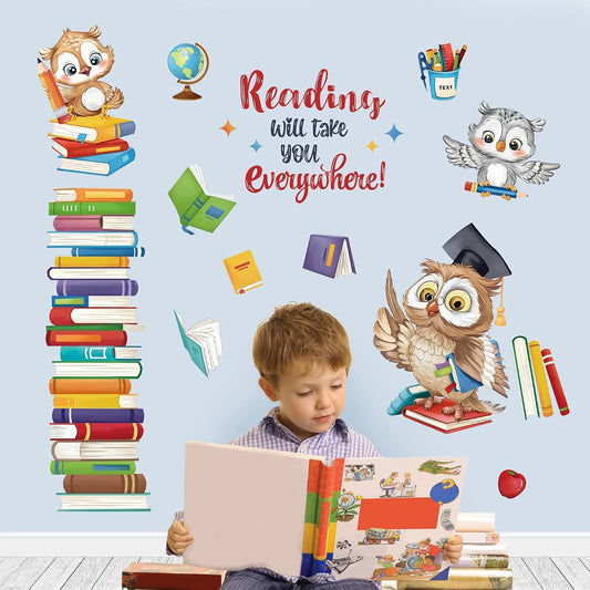 Wondever Reading Corner Wall Decals Owl Books Inspirational Wall Stickers