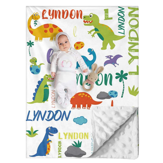 Snirov Personalized Dinosaur Baby Blanket with Dotted Backing