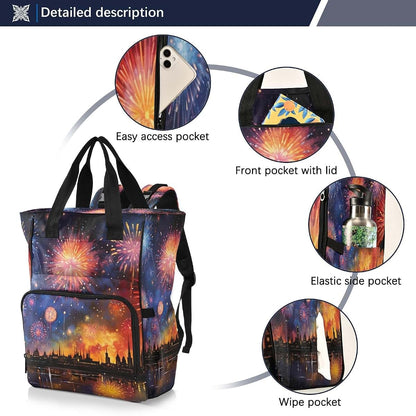 YANENDIE Colorful Firework Diaper Bag Backpack with Stroller Straps and Pacifier Case