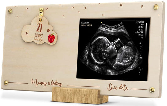 Cozy Peazy Pregnancy Milestone Countdown Board with Ultrasound Picture Frame – Customizable Keepsake Gift for Expecting