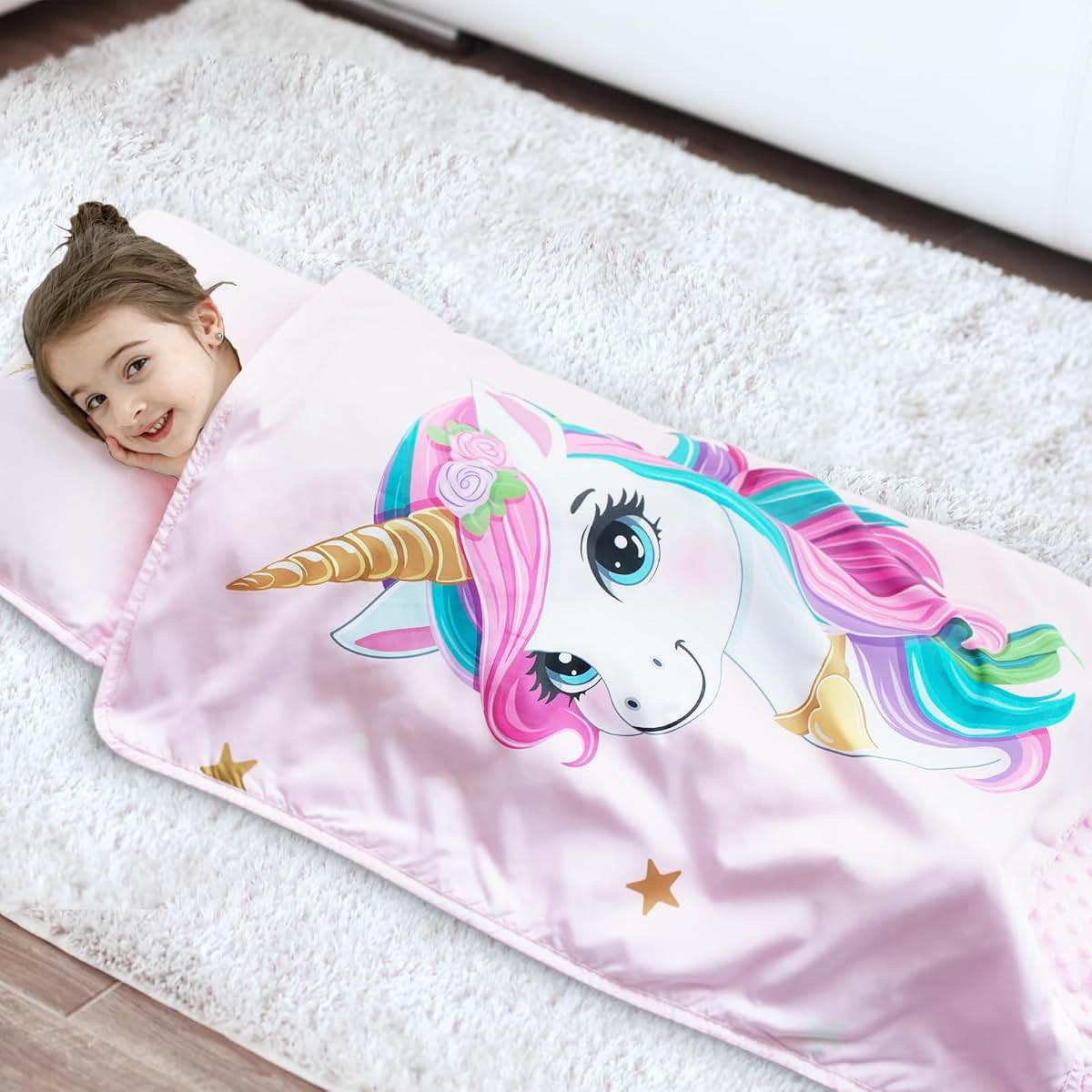 Dormlony Unicorn Toddler Nap Mat Set for Daycare and Travel