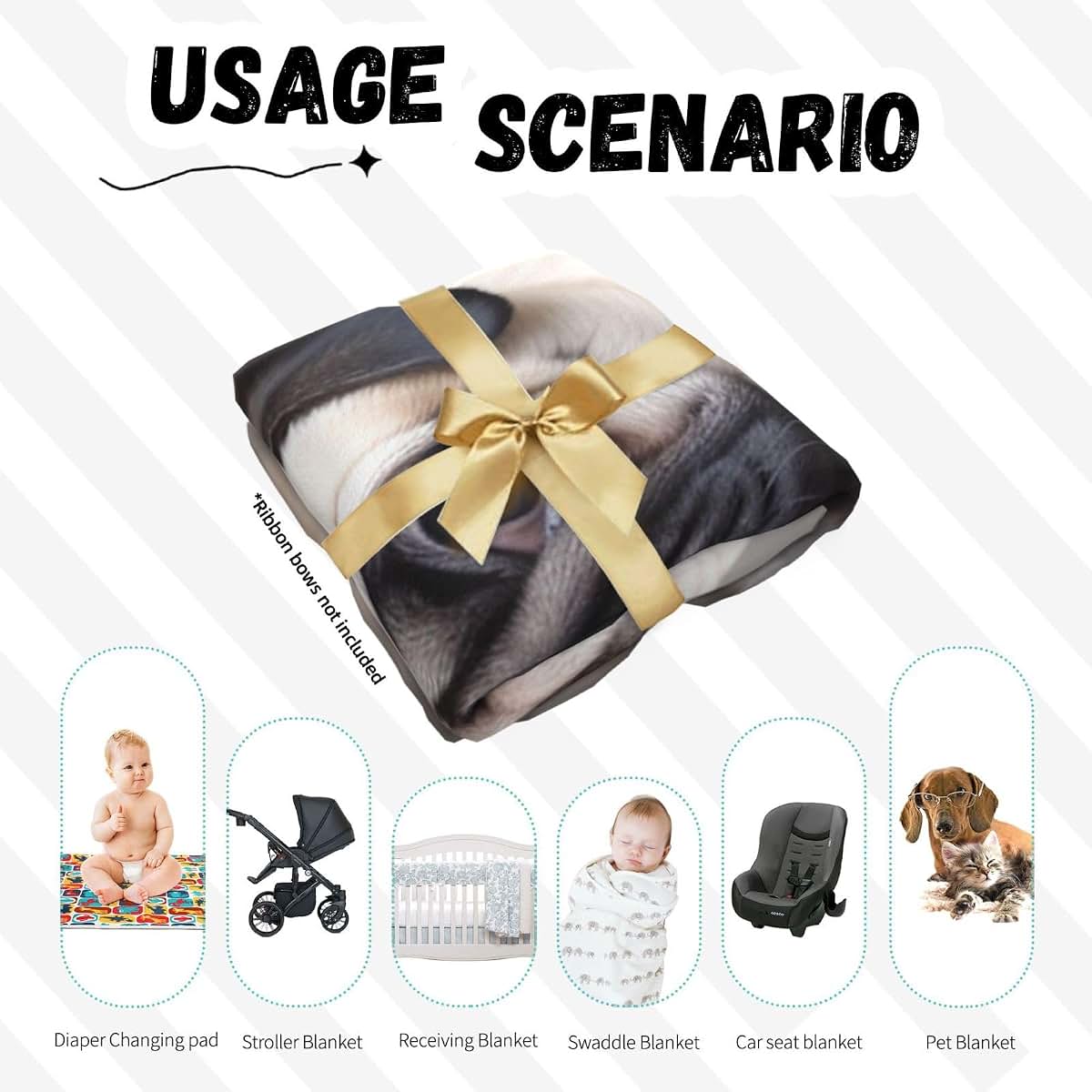KKLWEGU Newborn Swaddle Blanket with Beanie Hat Set, Soft Sleep Sack Cute Pet Pug Newborn Receiving Blankets Baby (photo 4)