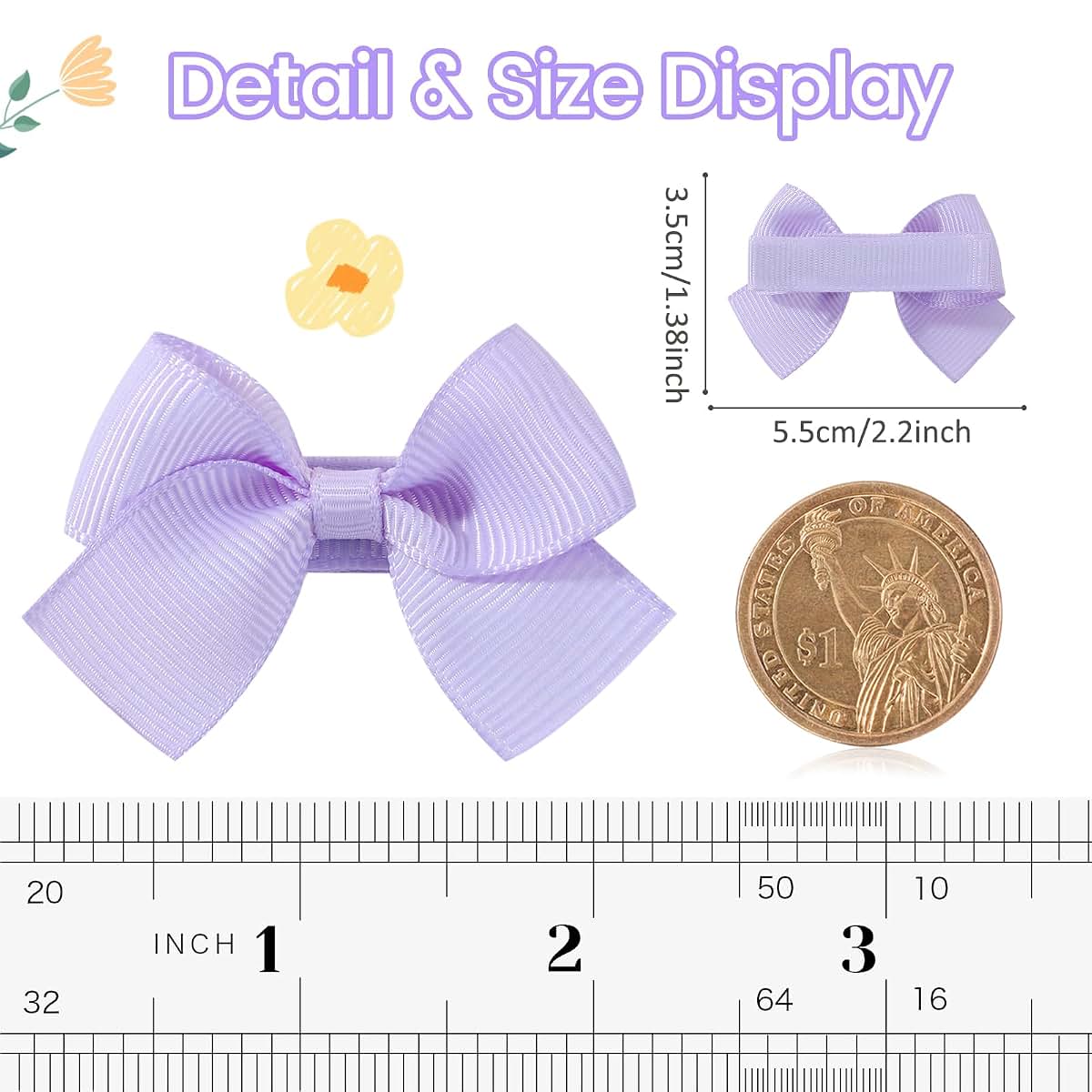 40-Piece Mini Grosgrain Ribbon Baby Hair Bow Clip Set for Girls
