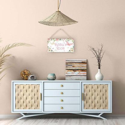 Cusdecor Personalized Pink Flower Butterfly Wooden Sign