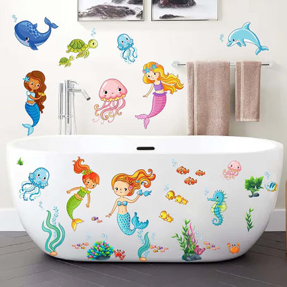 BabyOneStop Ocean Wall Decals Mermaid Dolphin Seaweed Peel and Stick Wall Stickers for Nursery