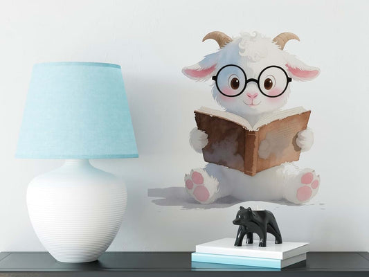 BabyOneStop Goat Read Books Wall Decal, Vinyl Animal Stickers for Kids