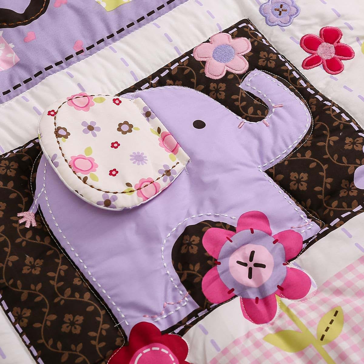 CribMATE 4-Piece Purple Elephant And Bird Nursery Crib Bedding Set (photo 3)