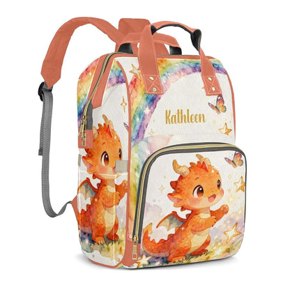 YallLocoMo Personalized Diaper Bag Backpack Name Cute Watercolor Dragon Multifunction Travel Backpack Nappy Bag Daypack (photo 2)