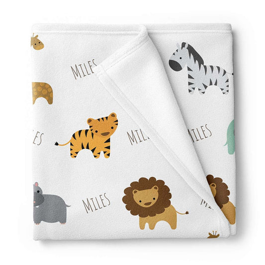 Lovable Gift Co Personalized Fleece Safari Animals Baby Blanket, Safari Nursery