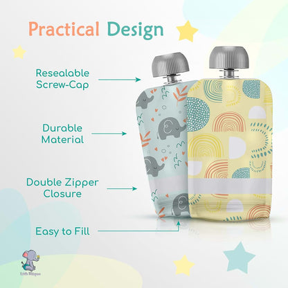 Little Whispers Reusable Baby Food Pouches - 10 Pack Refillable Squeeze Pouches