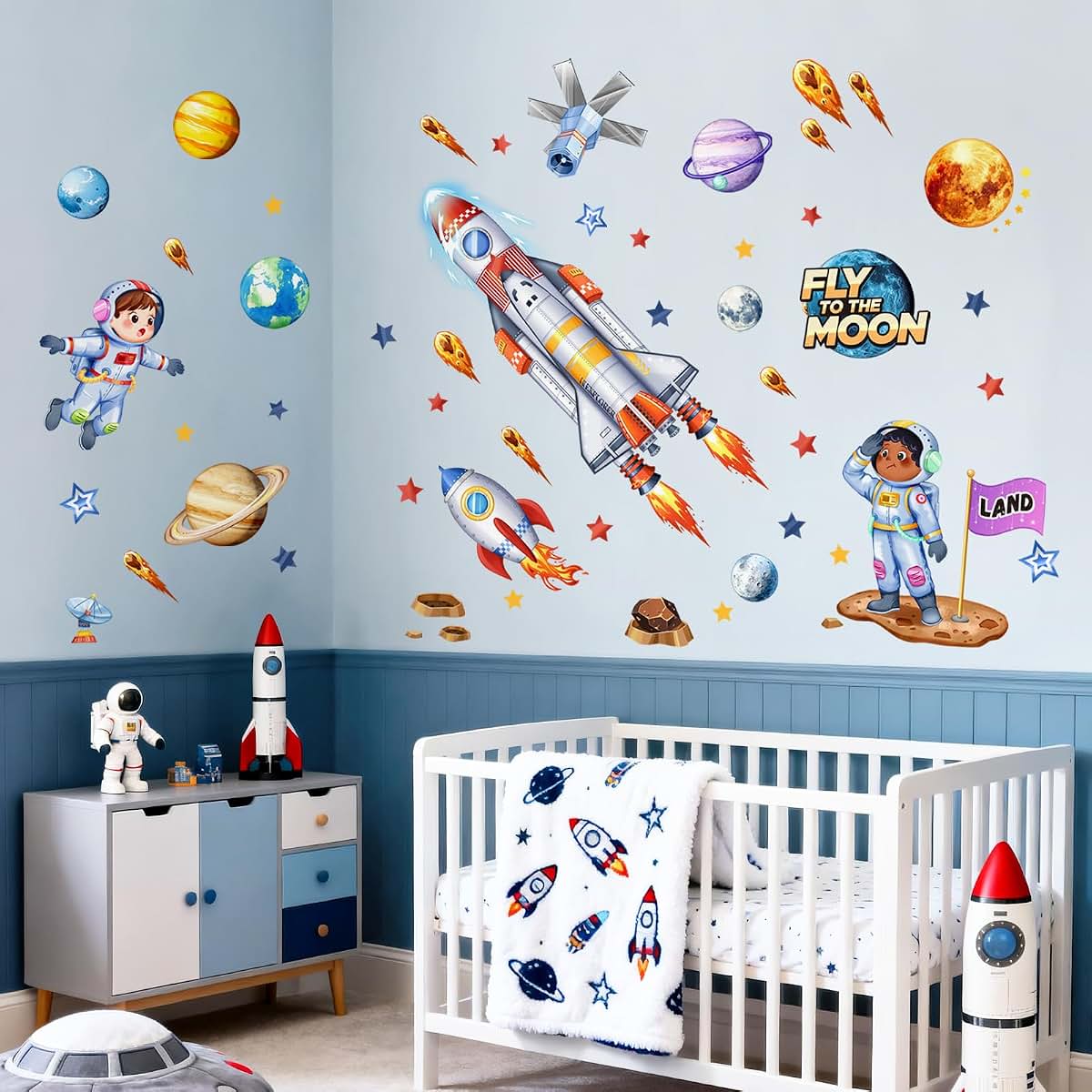 Supzone Space Wall Decals for Kids Nursery