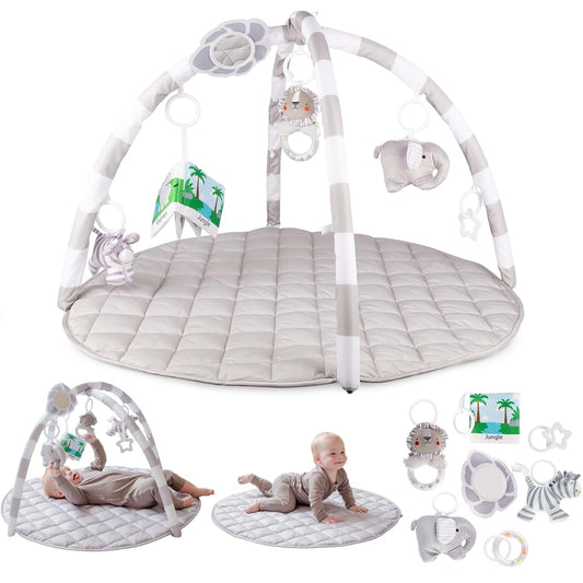 Snap Pea Baby Company SnapPea Baby Company Baby Activity Mat. Gray Baby Play Mat, Tummy Time Mat with 6 Baby Toys. Non