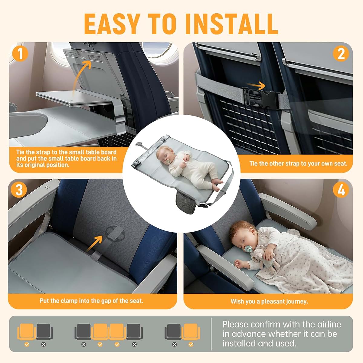YOSOKI USOKI Toddler Airplane Bed Grey, Foldable Seat Extender Footrest for Travel