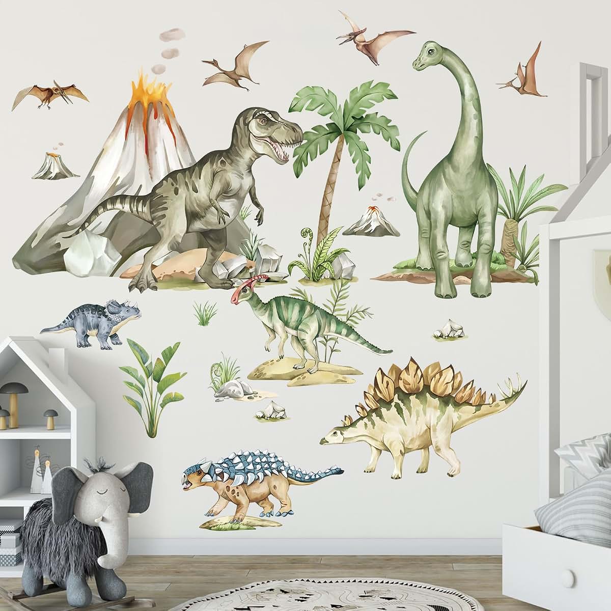 Wondever Dinosaur Wall Decals Tropical Animal Dino Wall Stickers