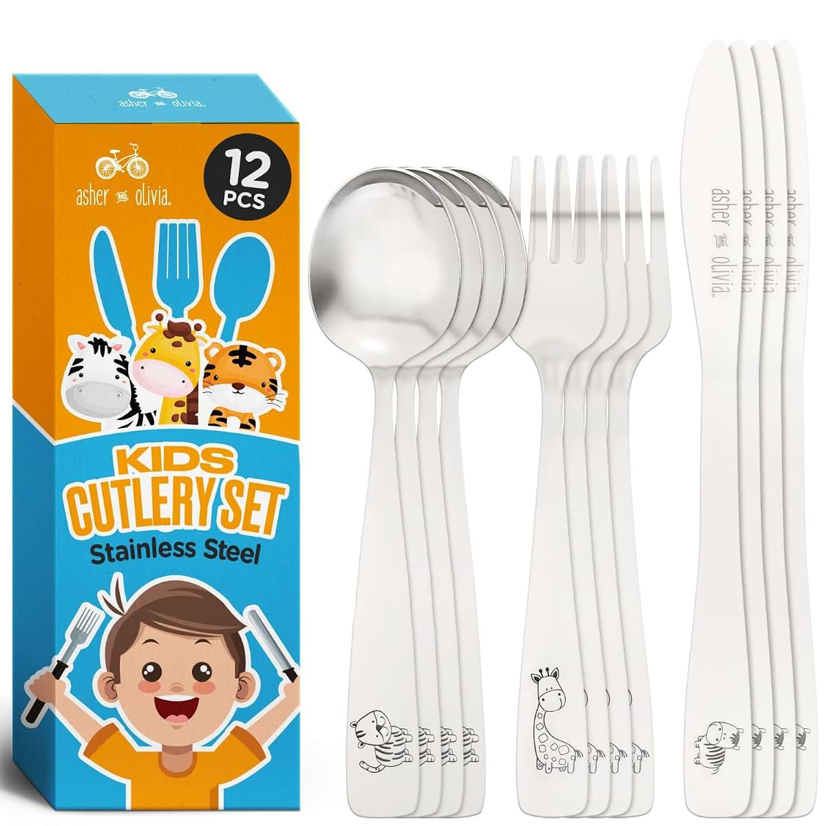Kids Utensils Silverware Set | 12-Piece Toddler Cutlery Metal Flatware