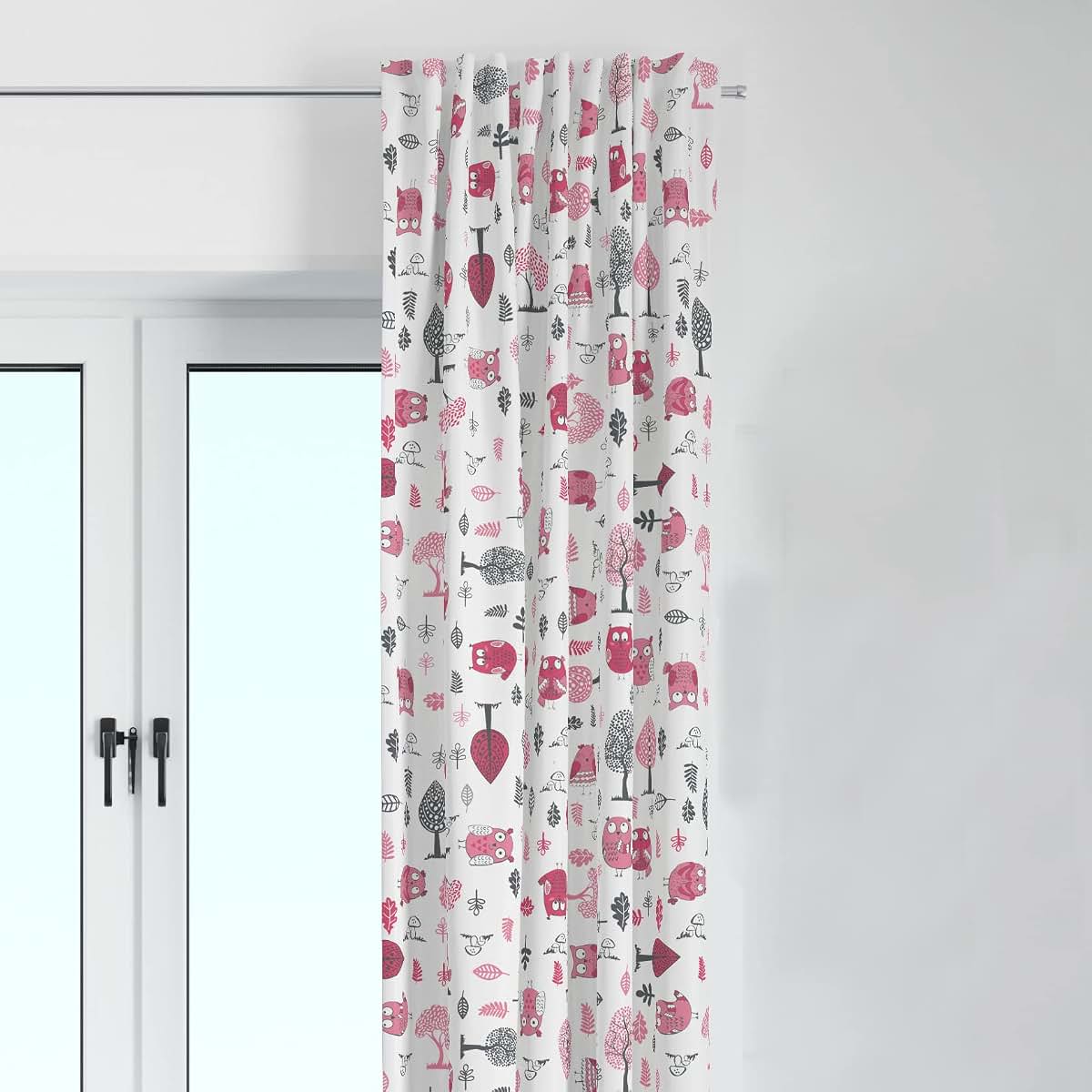 Bacati 2 Pack Light Filtering Curtain Panels In Owls Pink/Grey
